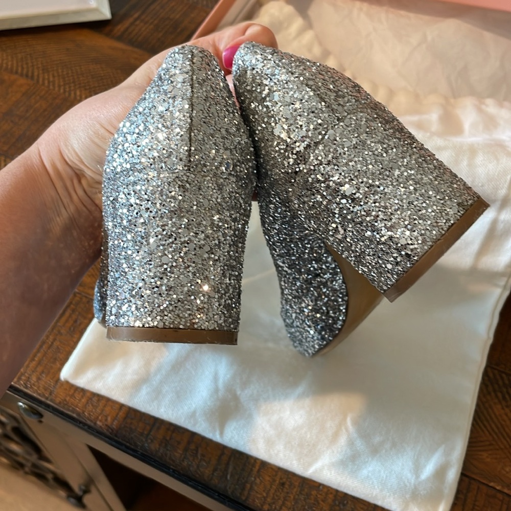 Mansur Gavriel Silver Glitter Square Toe Heel Size EU 35 - Picture 11 of 16